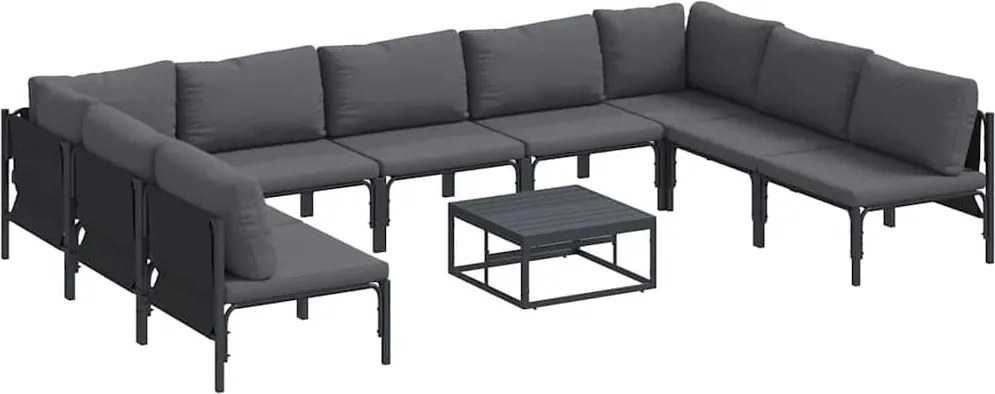 vidaXL Set de canapele pentru grădină cu pernă 10 pcs Negru Oțel