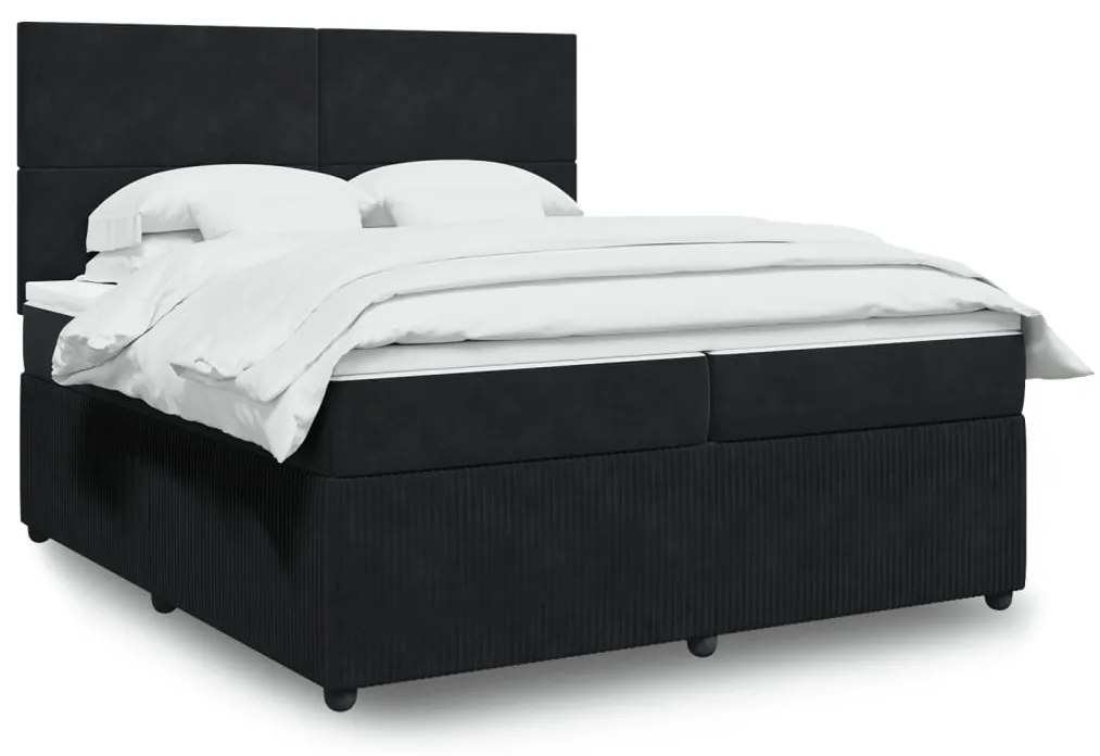 3294726 vidaXL Pat box spring cu saltea, negru, 200x200 cm, catifea