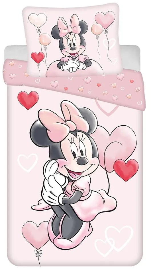 Lenjerie de pat pentru copii roz din bumbac pentru pat de o persoană 140x200 cm Minnie "Balloon" – Jerry Fabrics