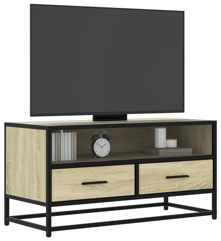 vidaXL Dulap TV, stejar sonoma, 80x34,5x40 cm, lemn prelucrat și metal
