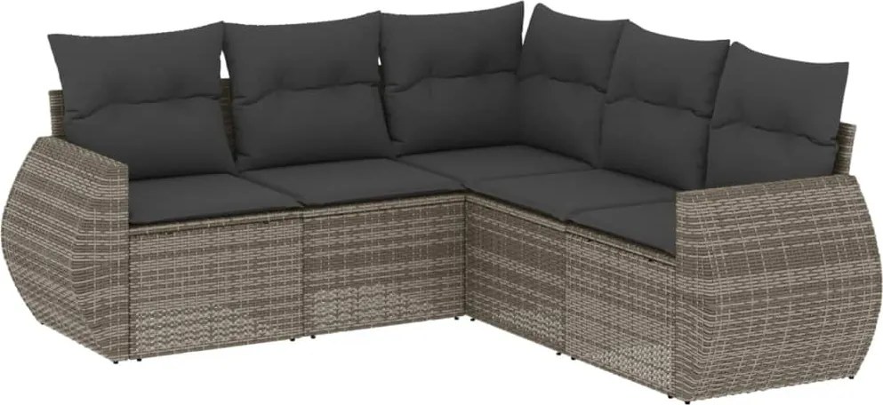 vidaXL Set canapea de grădină cu perne, 5 piese, gri, poliratan