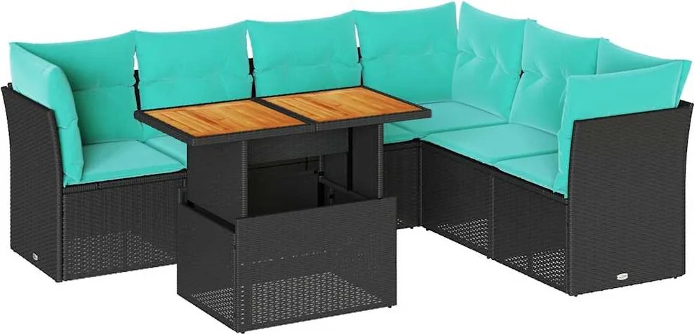 vidaXL Set canapele de grădină cu perne, 7 piese, negru, poliratan