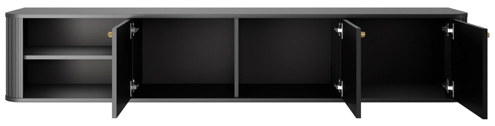 Comodă TV suspendată Vesper 3D 187 cm pe soclu - negru / mânere aurii