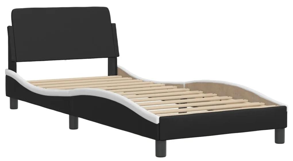 3208255 vidaXL Cadru de pat cu tăblie negru și alb 90x190 cm piele artificială
