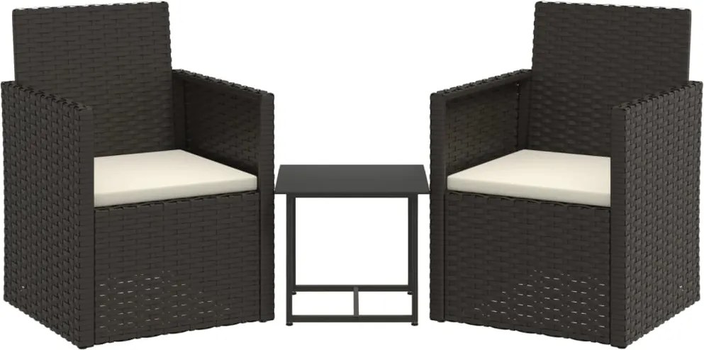 vidaXL Set mobilier de exterior cu perne, 3 piese, negru, poliratan