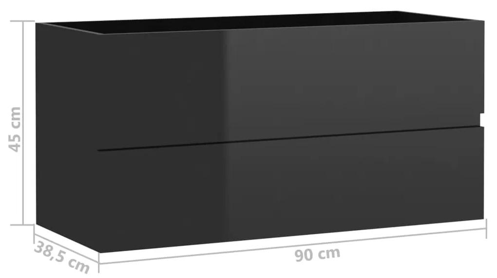 Dulap de chiuveta, negru extralucios, 90x38,5x45 cm, PAL negru foarte lucios, Dulap pentru chiuveta, 1