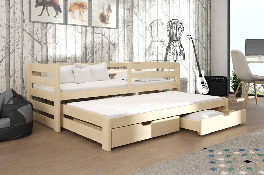 Pat pentru copii 90 x 190 cm SIMO (cu somieră și sp. depozitare) (Pin). Promo -10%. 1013056