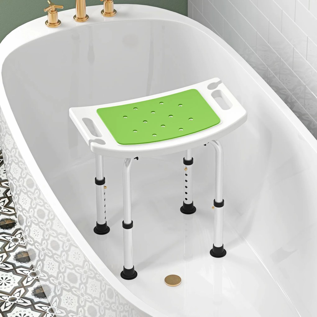 HOMCOM Scaun de Duș reglabil în Înălțime Taburet de Duș Ergonomic Picioare anti-alunecare Greutate Max. 135 kg aluminiu HDPE Verde | Aosom Romania