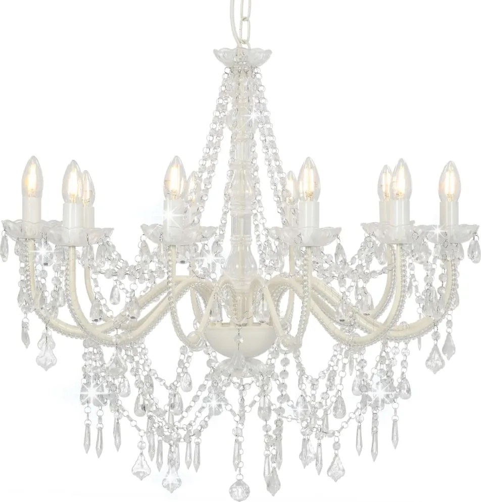 vidaXL Candelabru cu mărgele, alb, 12 becuri E14