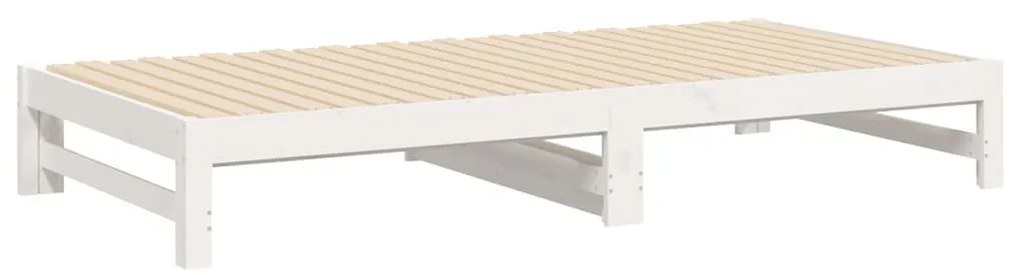 Pat de zi extensibil, alb, 2x(80x200) cm, lemn masiv de pin Alb, 205.5 x 158 x 30 cm
