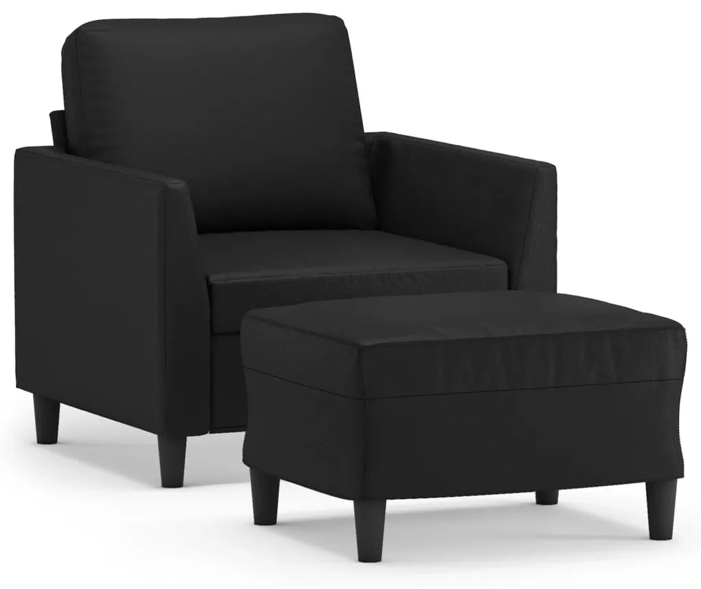 3153491 vidaXL Fotoliu canapea cu taburet, negru, 60 cm, piele ecologică