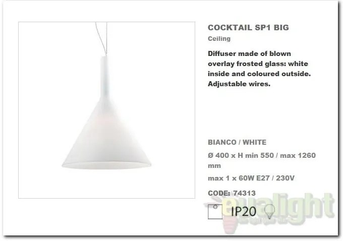 Lustra,Pendul inaltime reglabila, diam. 40cm COCKTAIL SP1 Big 074313