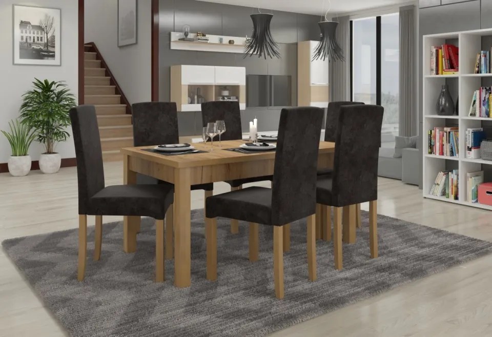 Set de masa extensibila si 6 scaune tapitate, RODOS 56, ADRK Furniture (Culoare: Sonoma)