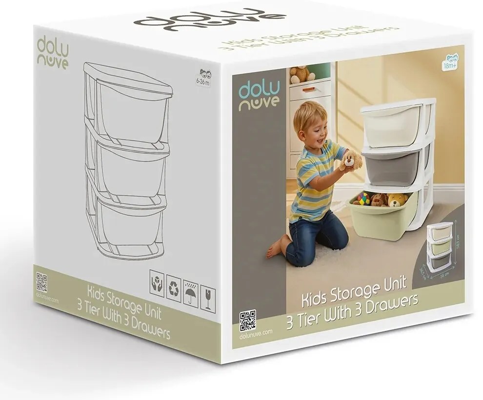 Raft din plastic pentru copii cu 3 sertare Dolu,36,5 x 58,5 x 38 cm