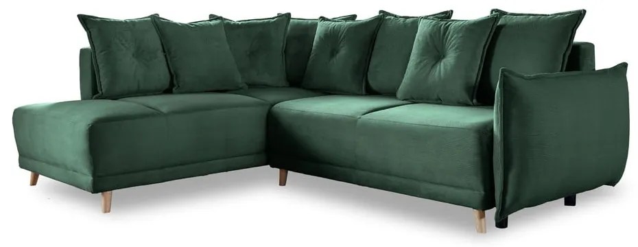 Colțar verde extensibil cu tapițerie din catifea reiată (colț stânga) Lazy Lukka – Miuform