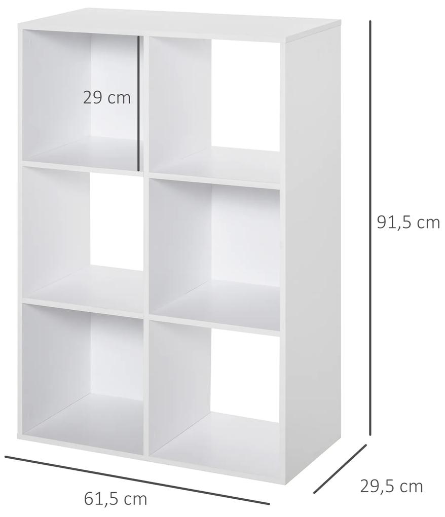 HOMCOM Biblioteca cu 6 Compartimente Cub Alba 91.5x29.5x61.5cm