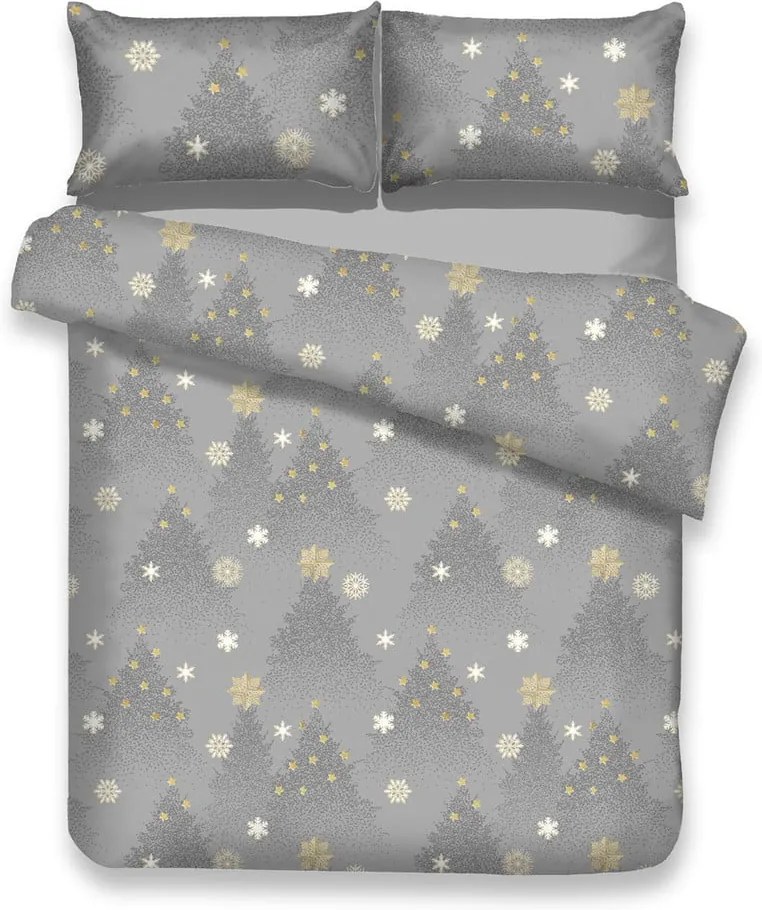 Lenjerie de pat din flanel cu motive de Crăciun pentru pat dublu AmeliaHome Merry, 200 x 220 cm