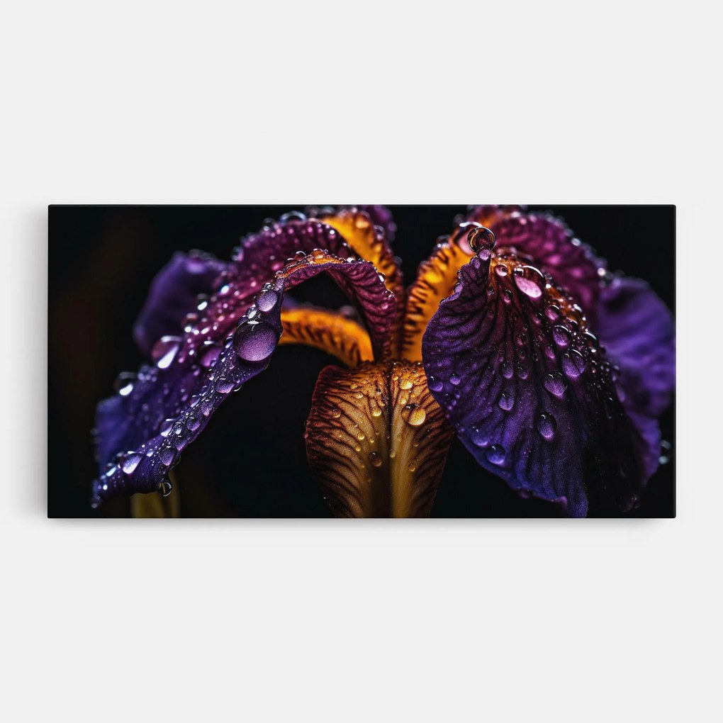 Tablou Canvas, 60x120cm, Dormitor si Living, Flori, Iris, Dark Iris After Rain