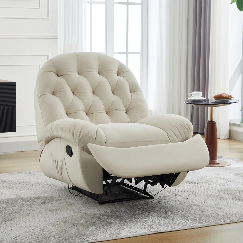 Fotoliu Recliner, suport picioare extensibil, Piele Ecologica, Ivory
