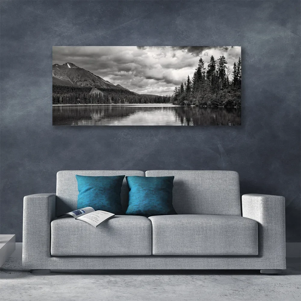 Tablou pe panza canvas Mountain Forest Lake Nature Gray