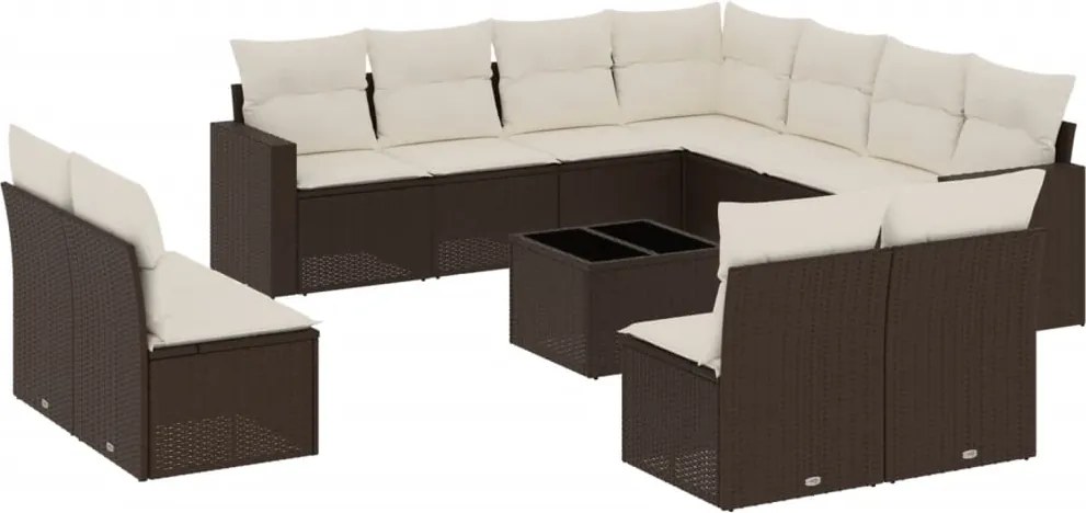 vidaXL Set canapele de grădină cu perne, 12 piese, maro, poliratan