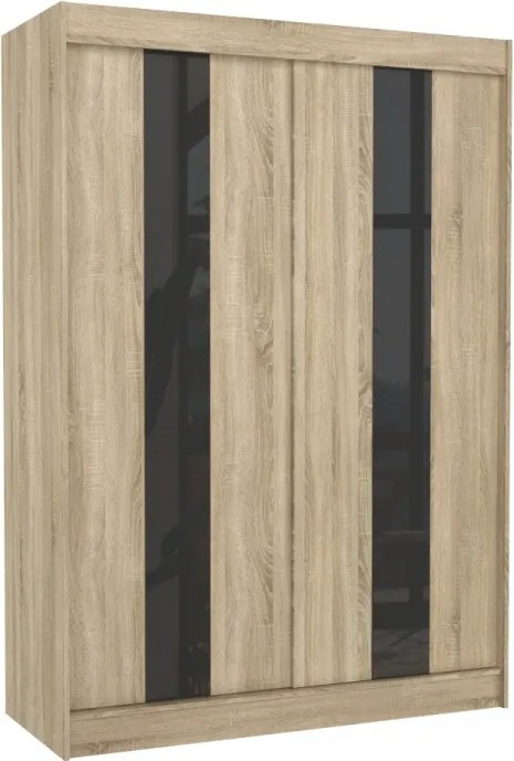Dulap cu usi glisante 150x215 cm, Karen, ADRK Furniture (Culoare: Sonoma / Negru Lacobel)