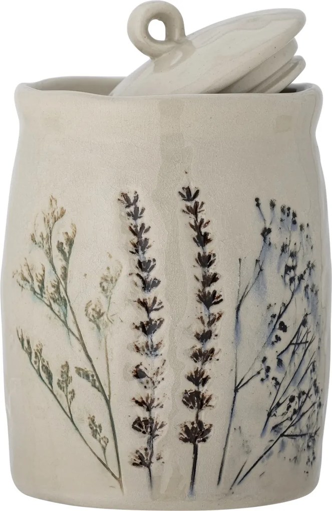 Borcan cu capac din ceramică cu flori de câmp aplicate manual, D12×H20,5 cm, 1300 ml, „Bea"