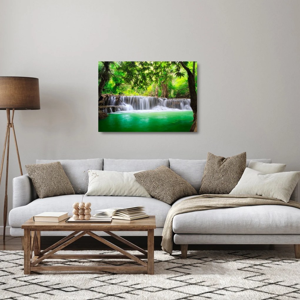 Tablou pe sticlă - cascada din Kanchanaburi, Thailanda (70x50 cm)