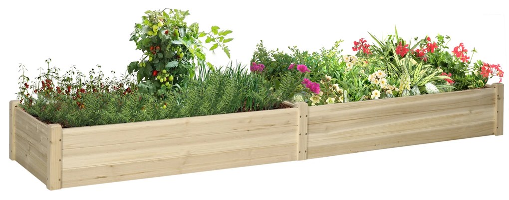 Outsunny Pat Ridicat pentru Cultivat Legume, Lada din Lemn de Brad cu Fund Deschis și Compartimente, 76x30x155 cm, Alb | Aosom Romania