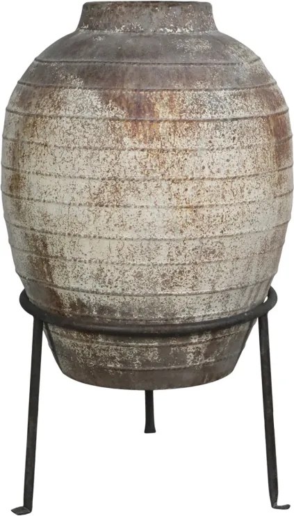 Vas decorativ pe suport din metal, crem, H76 cm, aspect antichizat