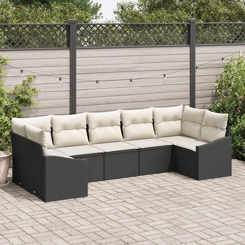 vidaXL Set de canapea pentru grădină cu 7 piese și perne Negru Ratan Polimer
