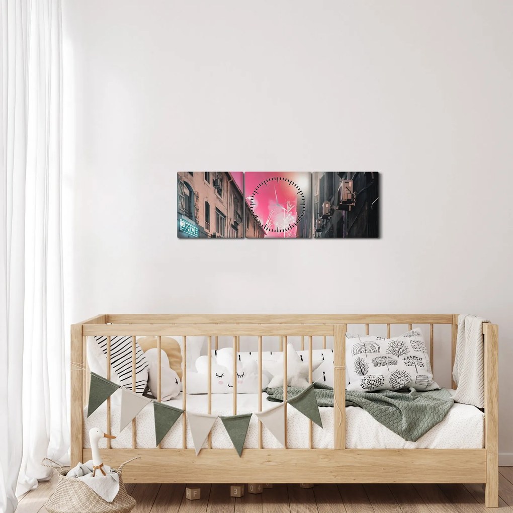 Tablou - Artificii din Marseille (cu ceas) (90x30 cm)