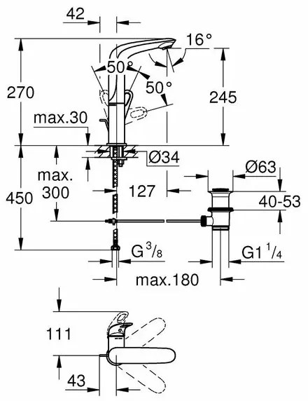 Baterie lavoar inalta Grohe Eurostyle New L alb maner loop