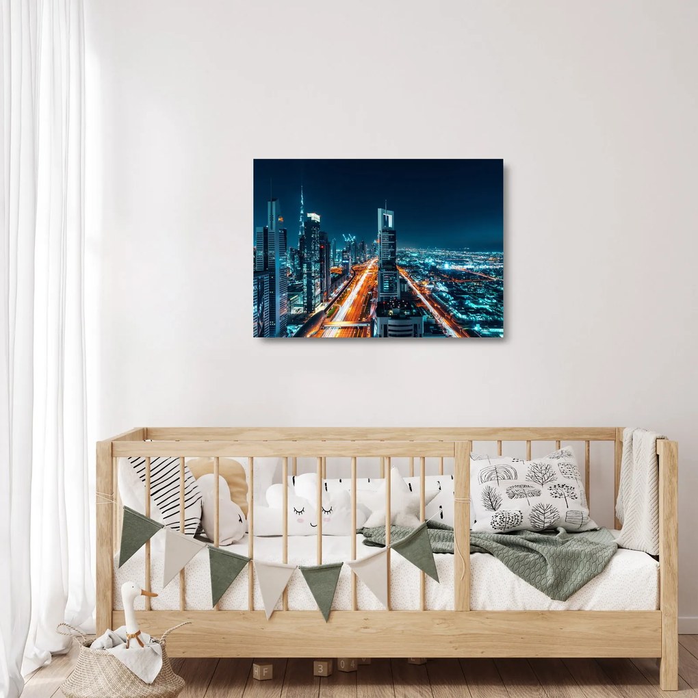 Tablou pe sticlă - Noaptea la Dubai (70x50 cm)