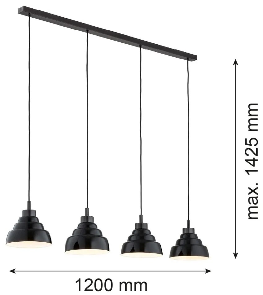 Lustra cu 4 pendule suspendate din Sticla, Negru, VENTURA