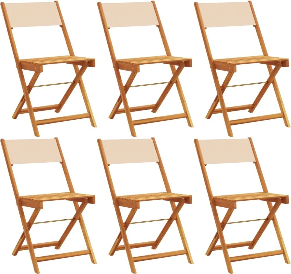 vidaXL Scaune de grădină pliabile, 6 buc., textil bej și lemn masiv