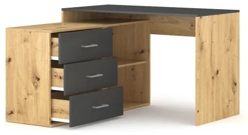 Birou JULES cu sertare și colț reversibil (stânga/dreapta), stejar artisan/antracit