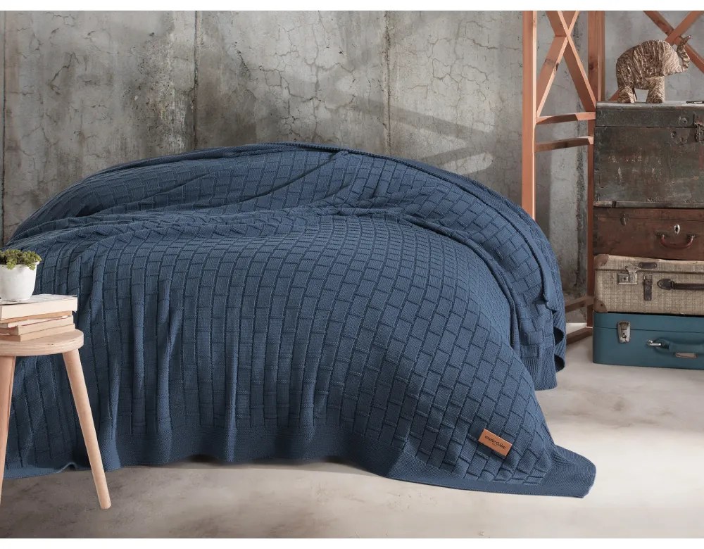 Patura tricot Melody 220x240 cm, albastru
