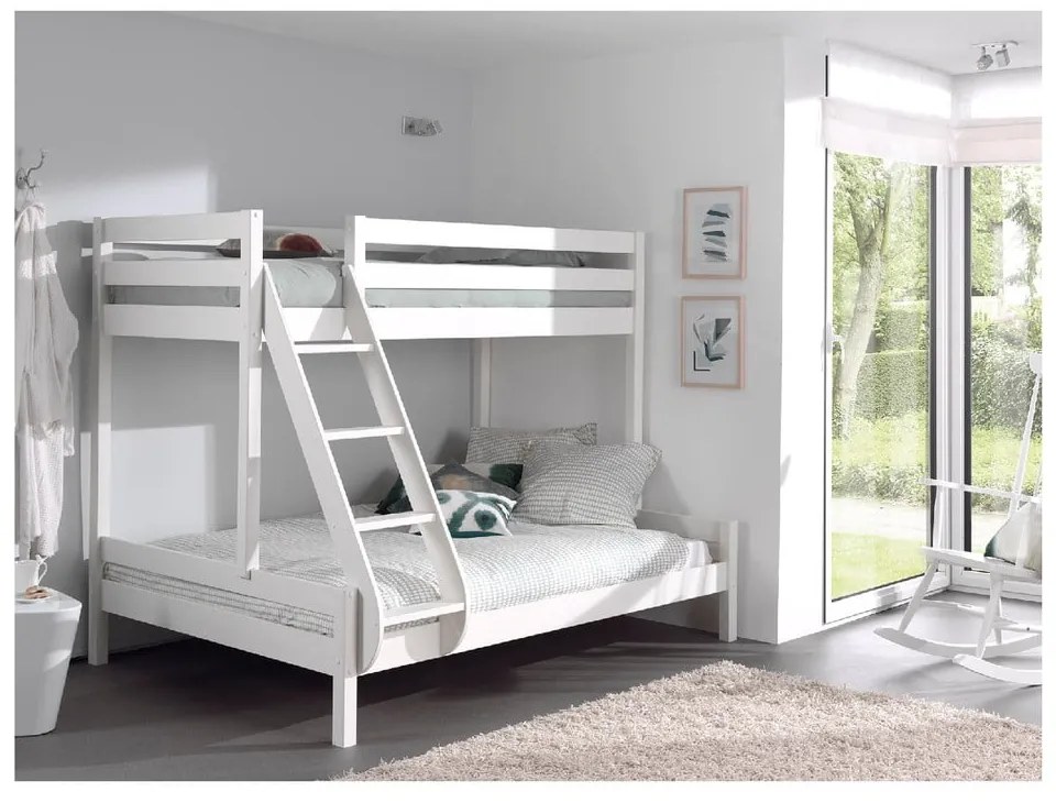 Pat supraetajat alb din lemn de pin 140x200/90x200 cm Pino Martin - Vipack