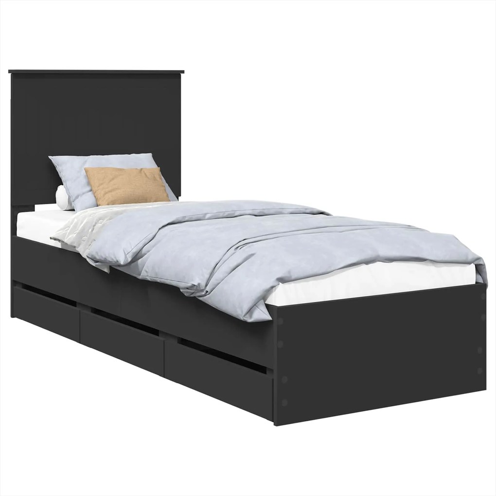 vidaXL Cadru de pat cu headboard Negru 75 x 190 cm Lemn Ingineresc