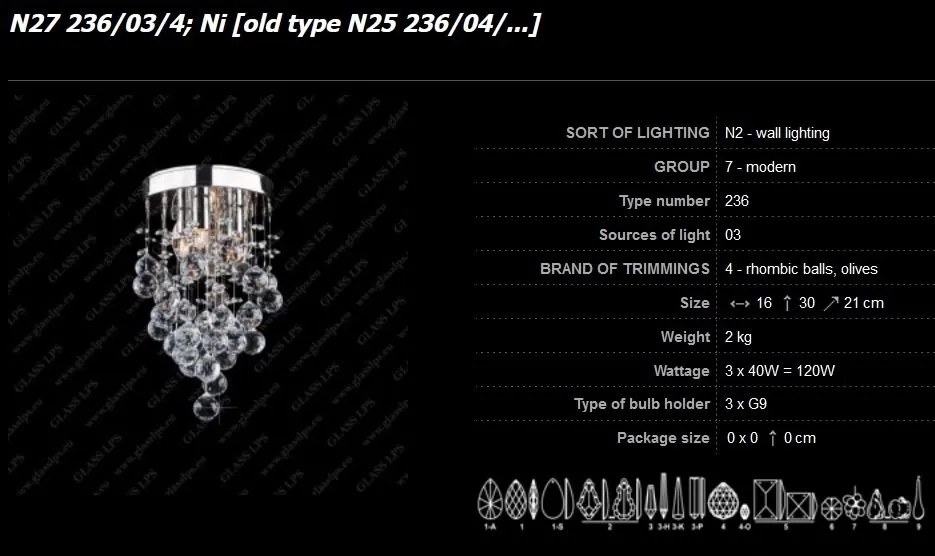 Aplica de perete Lux cristal Bohemia N27 236/03/4