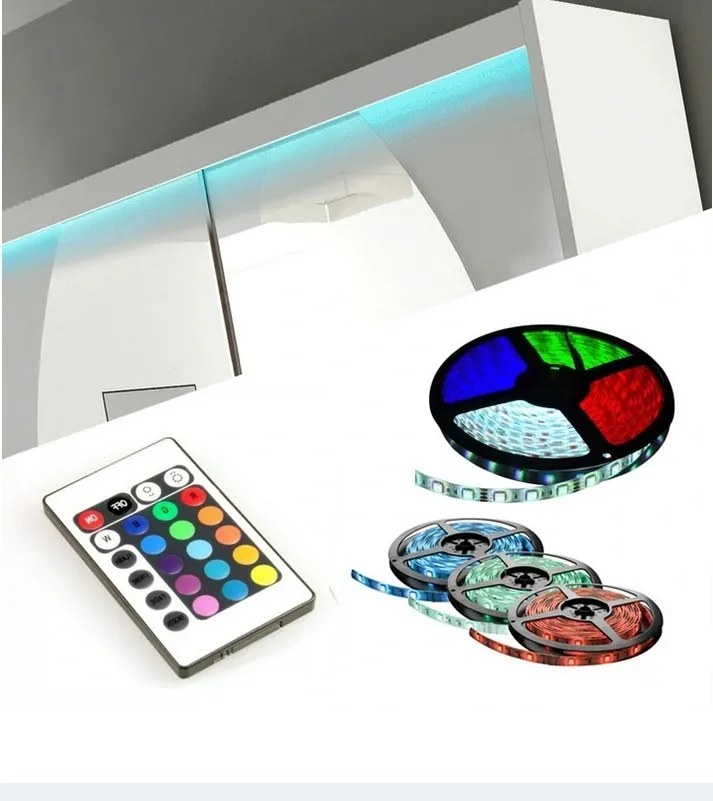 Dulap cu usi glisante si oglinda + iluminare LED, Salto 250 + LED, 250 cmx215cmx58 cm, ADRK Furniture (Culoare: Sonoma)
