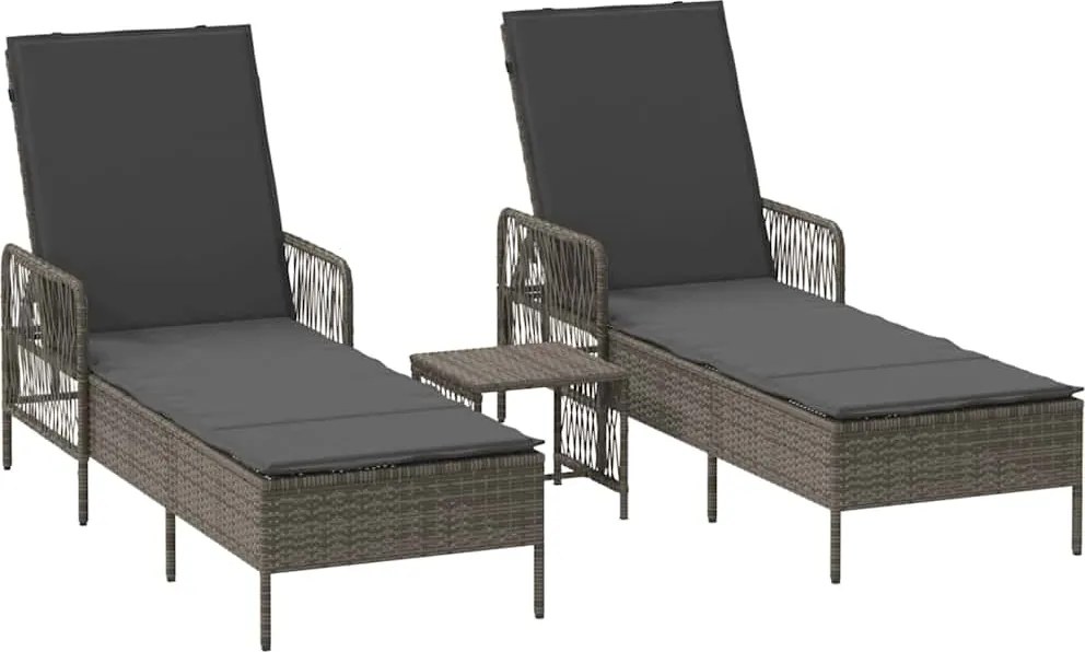 vidaXL Șezlong cu pernă 2-persoană 3 pcs Gri și gri închis poliratan