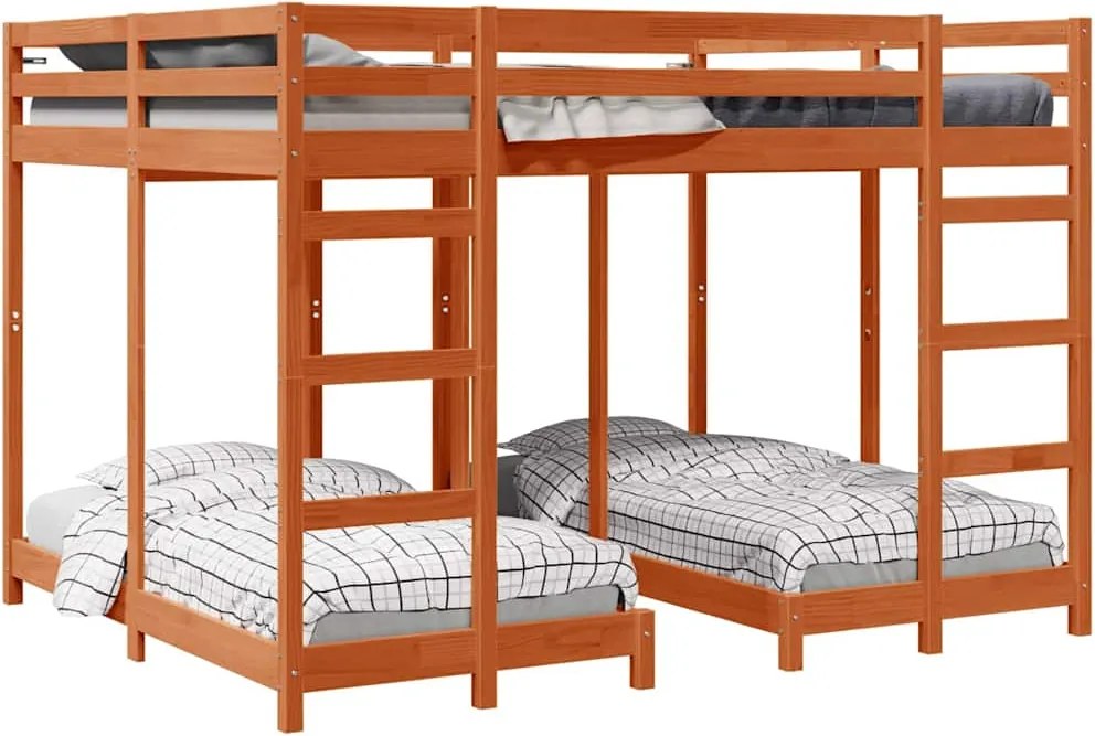 vidaXL Cadru de pat supraetajat triplu Maro ceruit 160 x 200 cm