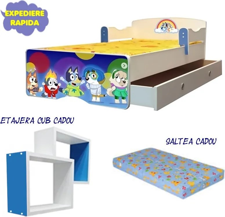 Pat copii Bluey cu saltea si sertar
