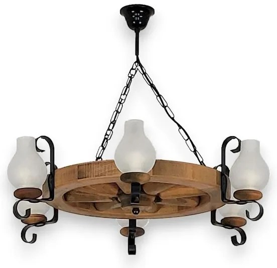 Brilagi - Candelabru suspendat pe lanț ROATA 6xE14/40W/230V Ø 70 cm fag