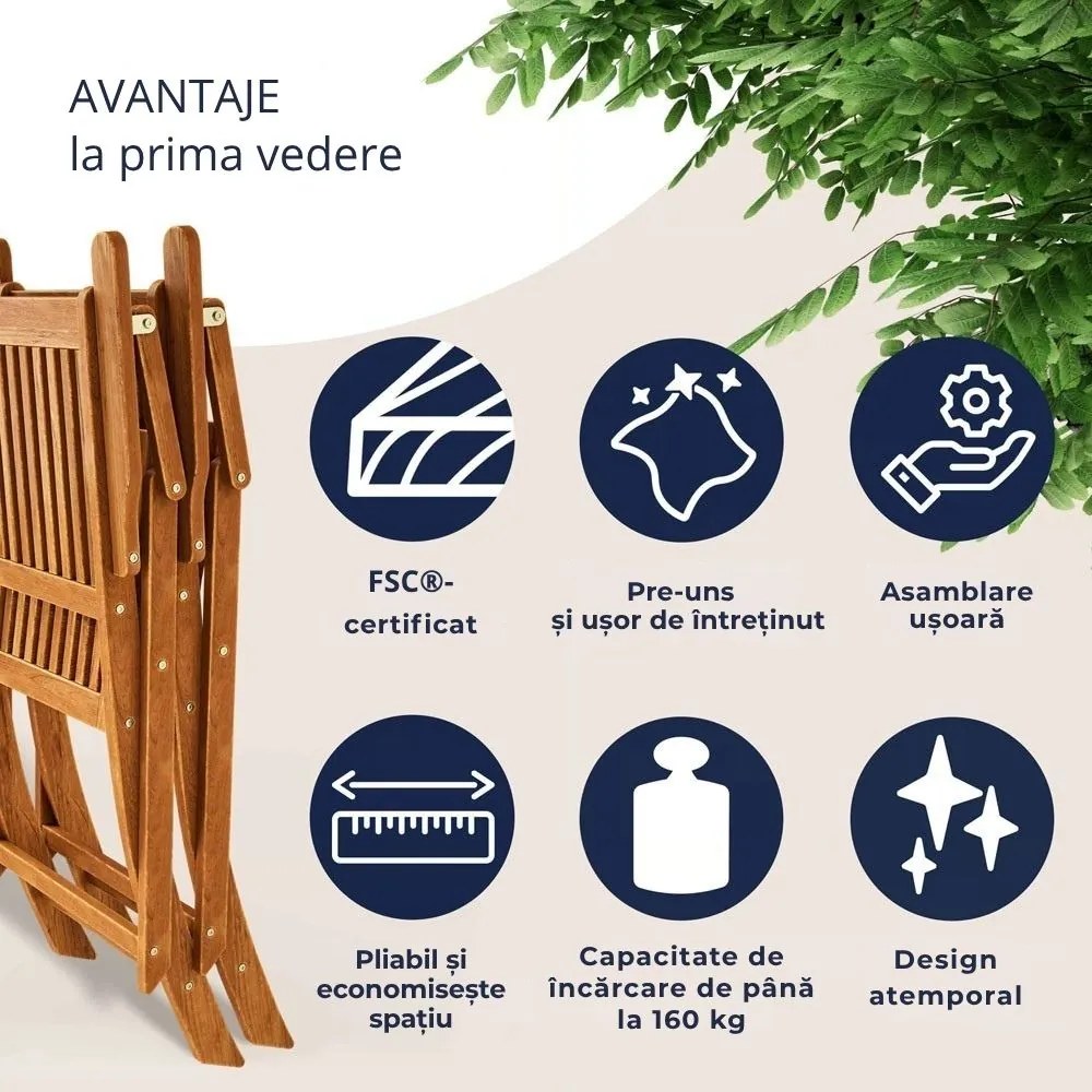 Set de mobilier SYDNEY, 3 piese, lemn natural Casaria