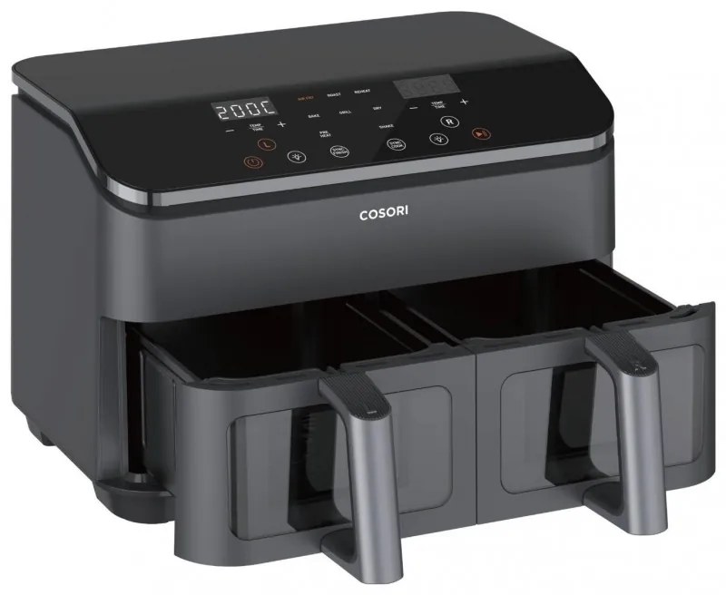 Friteuza cu aer cald Cosori Dual Basket CAF-R901-AEU, 1750 W, 8.5 L, 8 programe, Timer, Ecran tactil, Negru