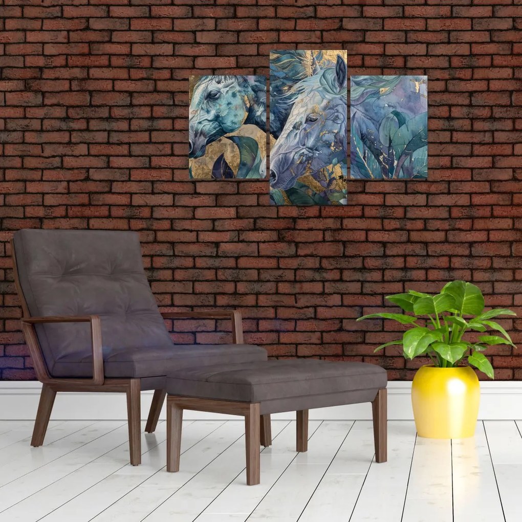 Tablou - Cai cu fundal auriu (90x60 cm)