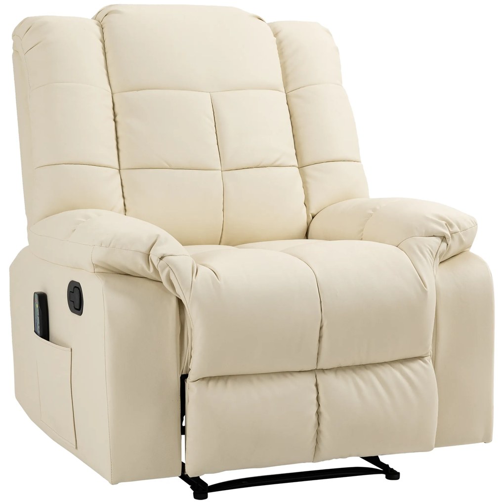 HOMCOM Scaun de masaj, Scaun de relaxare, 8 puncte de vibrații, Funcție de așezare, Piele ecologică, crem, 94x99x99 cm | Aosom Romania